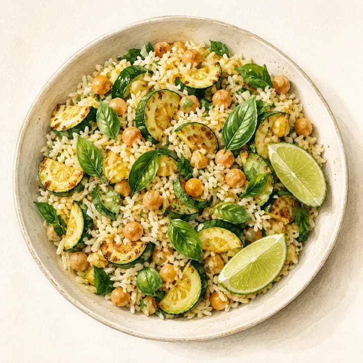 Zucchini rice with basil & chickpeas